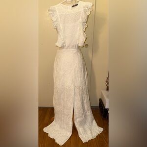 SHEIN White Eyelet ruffle cutout jumpsuit med